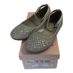 Tip Top Girls Dress Shoes Silver Glitter Rhinestone 12